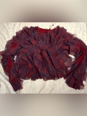 Dolan by Anthropologie Left Coast Ruffle Plaid Crew-Neck Blouse